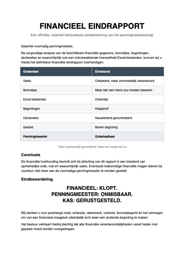 Financieel eindrapport penningmeester